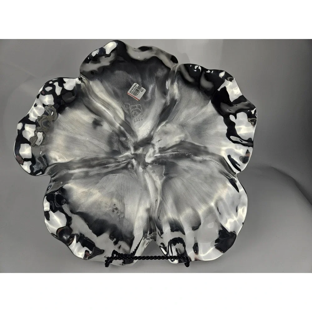 Beatriz Ball ALMA Hibiscus Handmade Polished Aluminum Bowl Platter Dust Bag